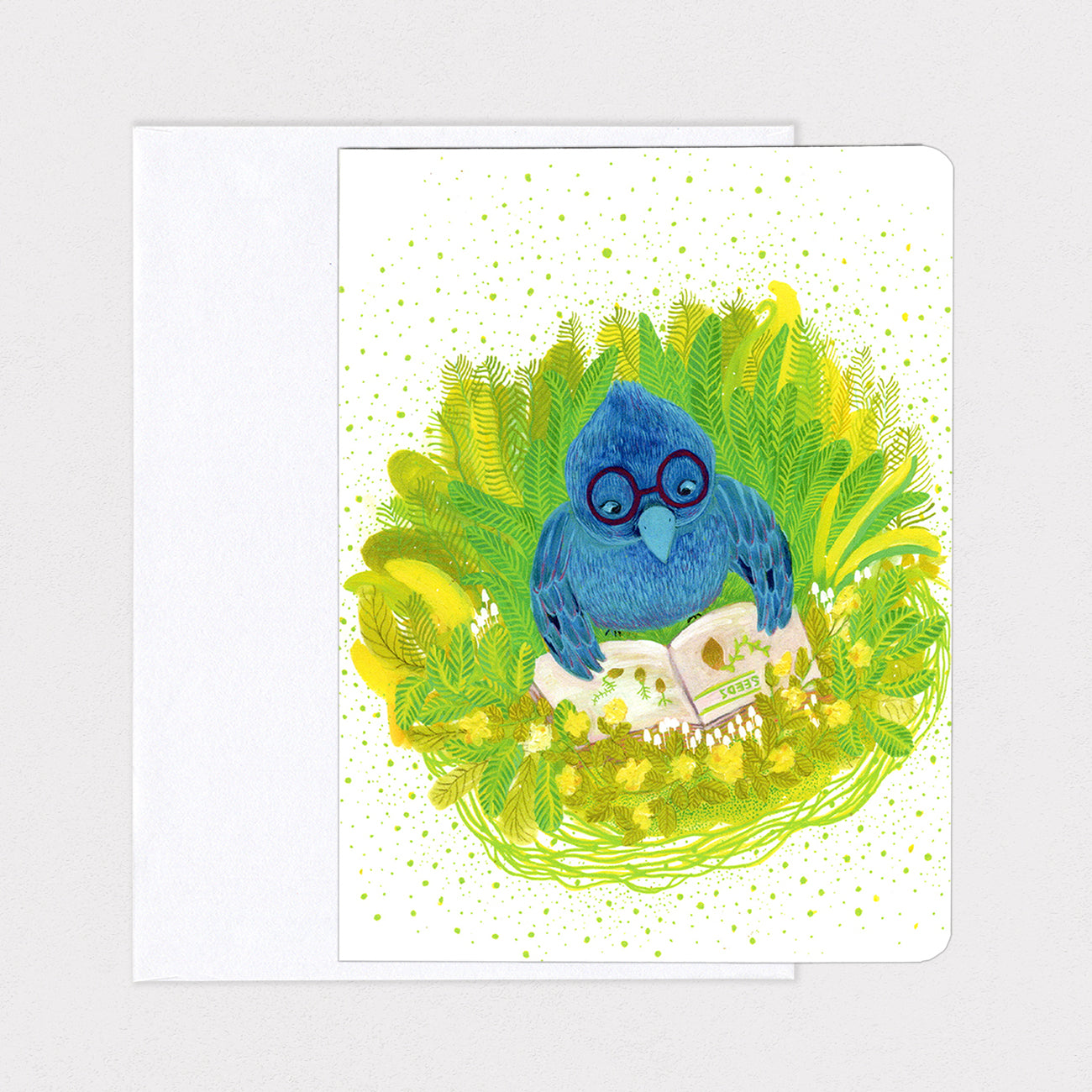 Indigo Bunting Studying - Card