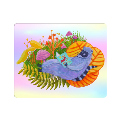 Reading Raccoon - Holographic Sticker