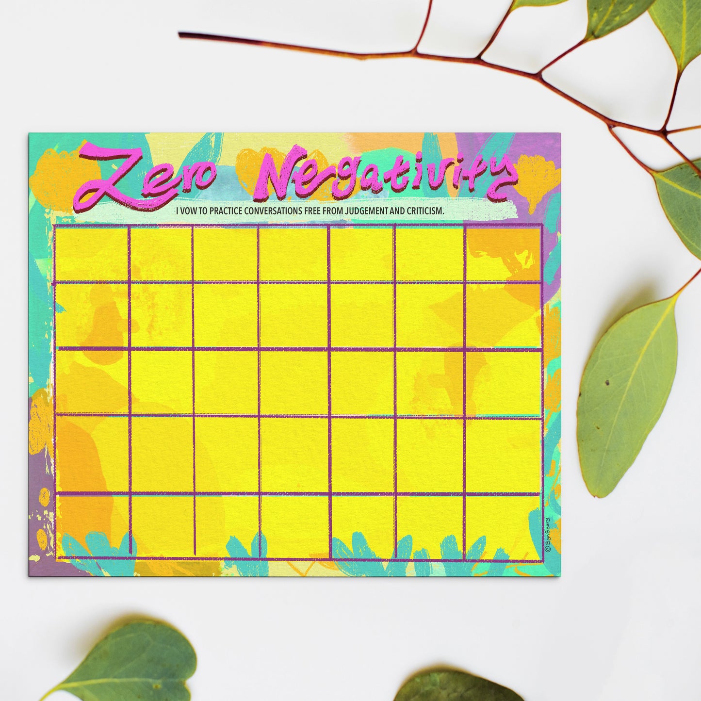 Zero Negativity Monthly Challenge - Printable Poster